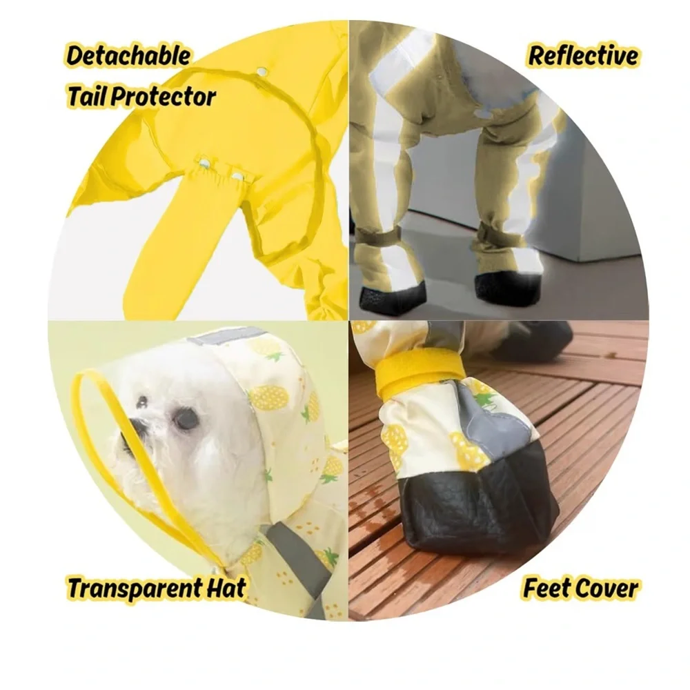 💎Small Dog puppy Raincoat Jacket Tail Protect Feet Cover Waterproof 🍍 pineapple